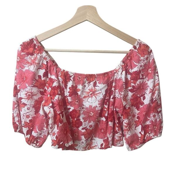 Lucky Brand Women’s Linen Crop‎ Top Red Ivory Floral Size Small MWT - Picture 1 of 9